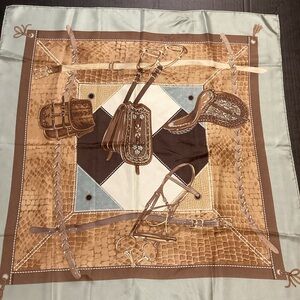 Talbots Equestrian Print Scarf in Brown and Cream